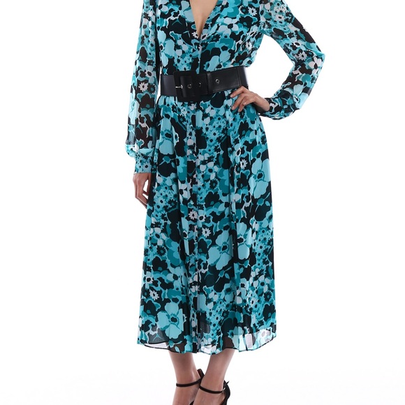 MICHAEL Michael Kors Dresses & Skirts - MICHAEL Michael Kors Teal Floral Long Sleeve Dress